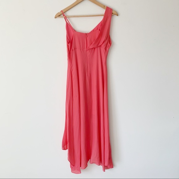 Parker Pippy Asymmetrical Silk Blend Coral Dress - Picture 5 of 8